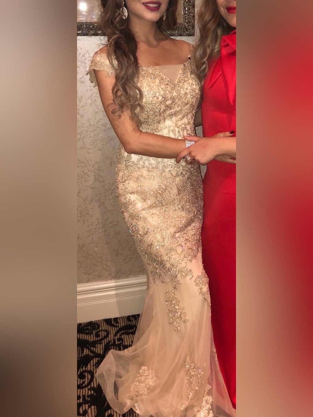 Elegant Beaded Champagne Evening Dress
